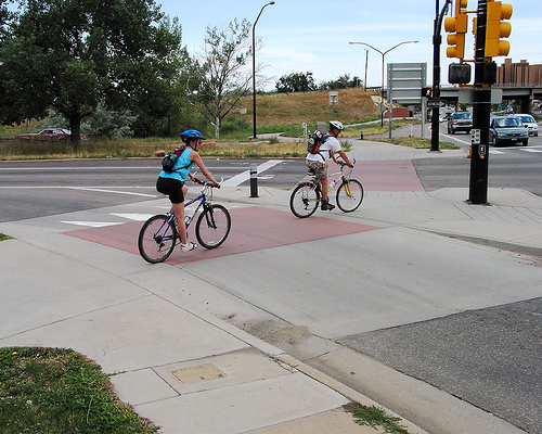 Raised bicycle crossing in bicycle friendly city