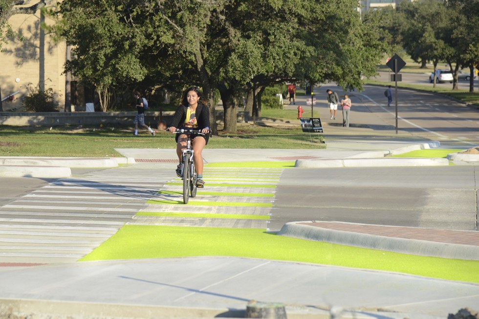 glowing bike lane texas