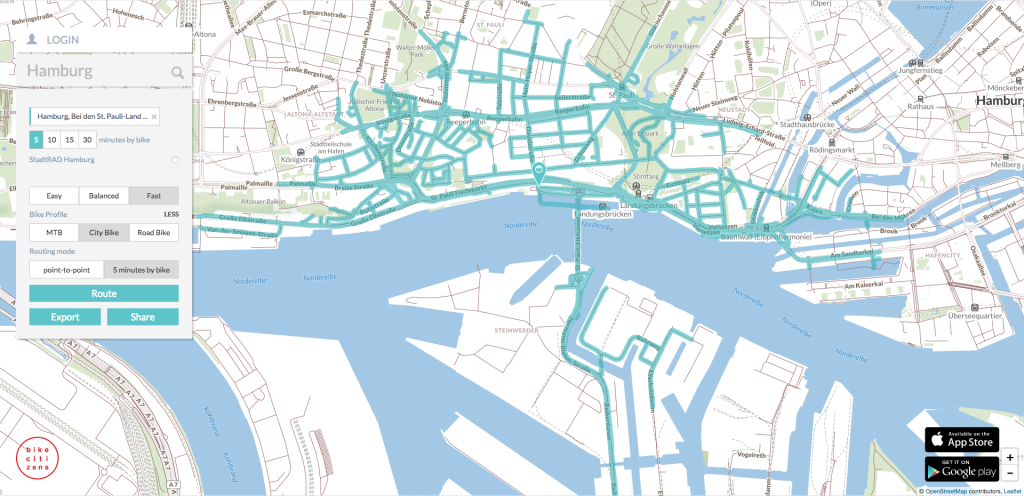 Bike Citizens Route Planner online sharing stadtRAD bikerental Hamburg